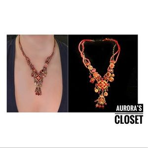 Artisan Red Statement Necklace Dangle Rhinestone